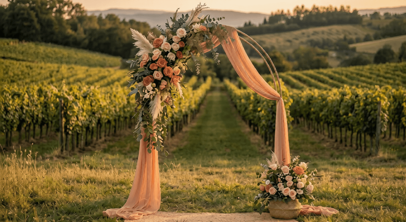 Svadba medzi vinicami pri západe slnka